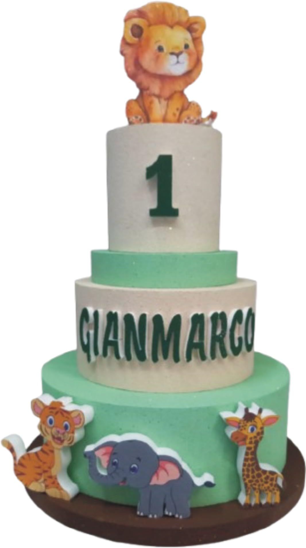 Torta Scenografica TEMA JUNGLA Personalizzata Con Nome e Numero, Compleanno Decorazione per Buffet, Diam Max 35 cm. h. 55 cm Articolo Artigianale in Polistirolo