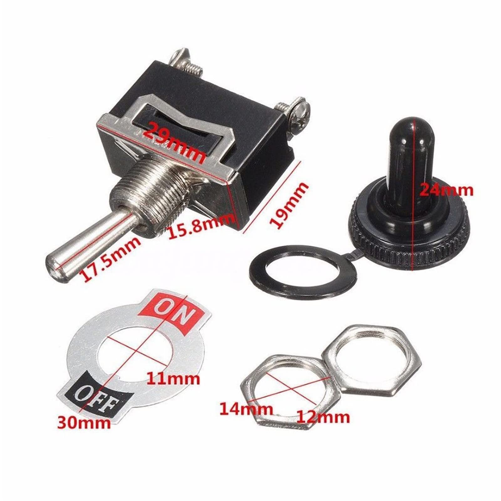 Heavy Duty On/Off Small Spst Interruttore a levetta Miniatura + Copertura impermeabile 12v Bilanciere Prodotti for auto Parti interne Pulsante Start Stop