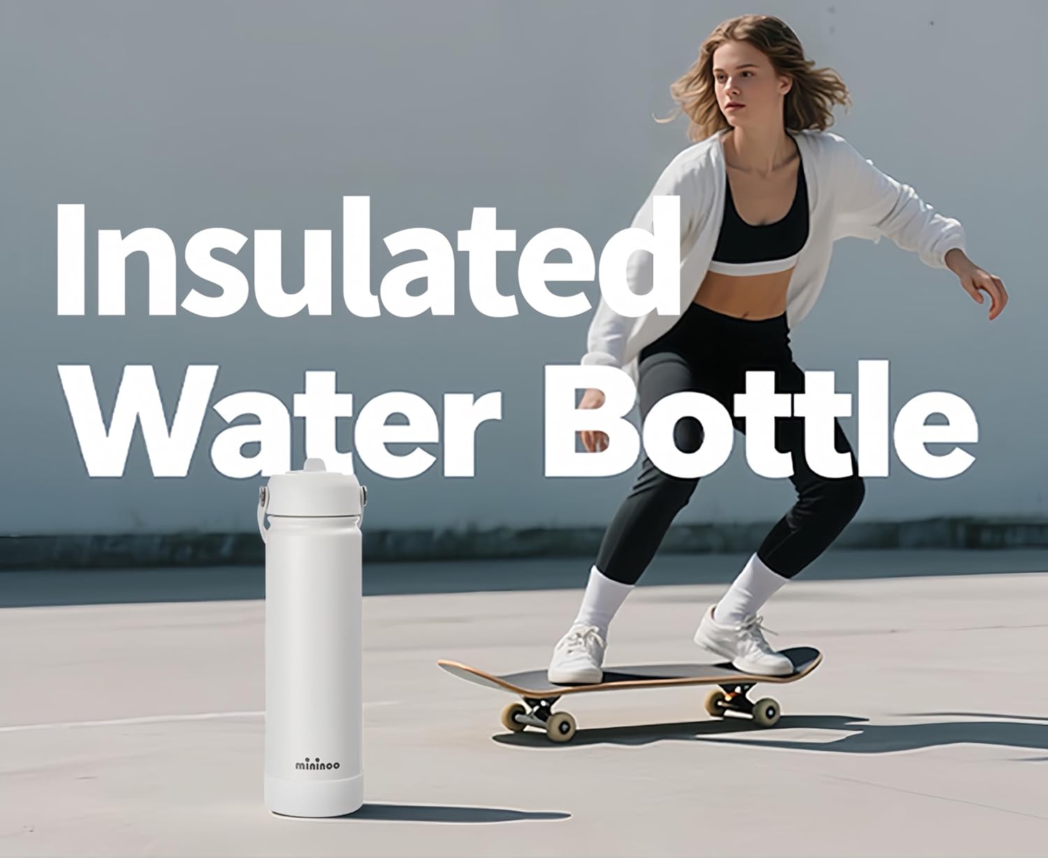 Insulated Stainless Steel Water Bottle with Straw, Ceramic-Lined, BPA-Free & Leak-Proof, 24 oz, White - Image 9