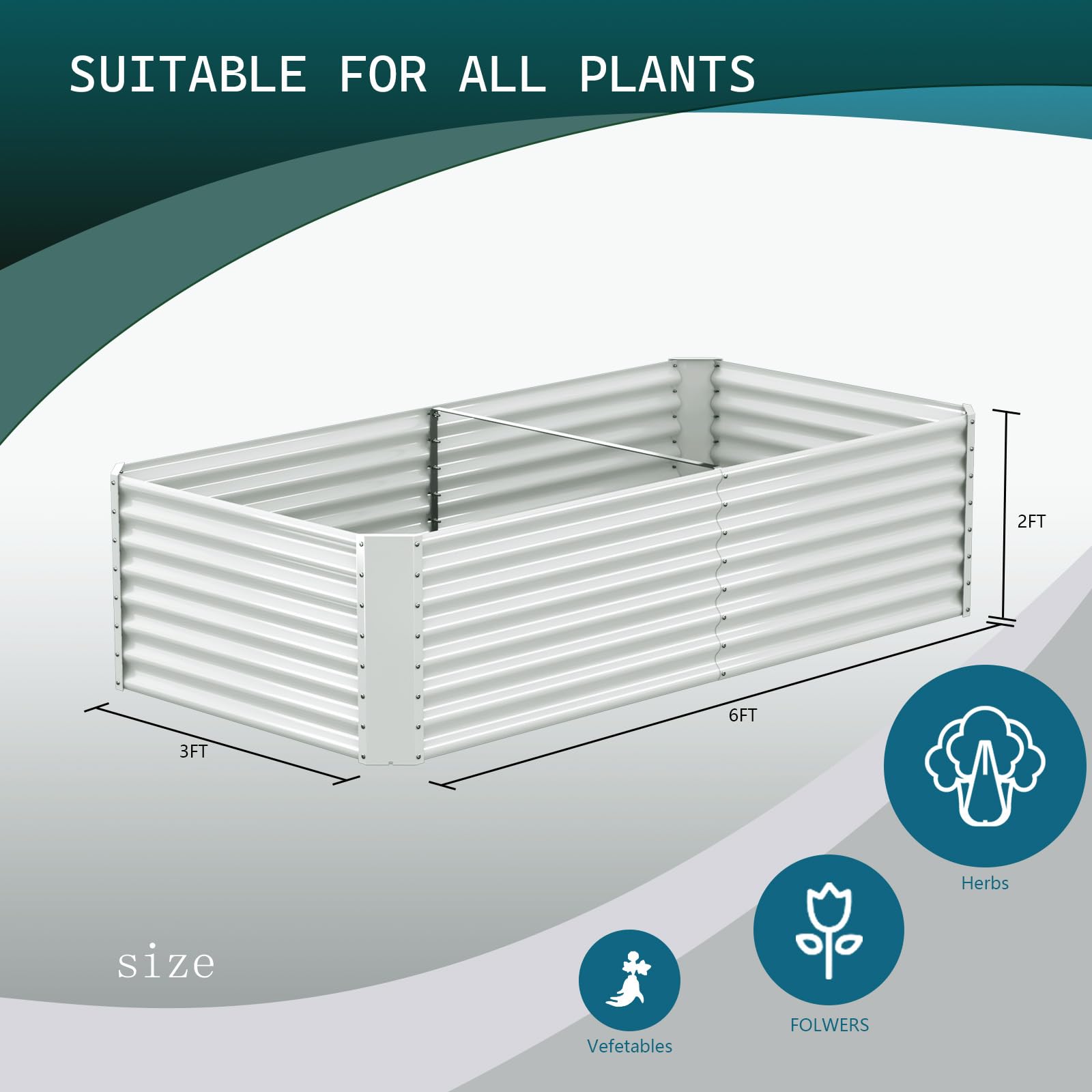 FRIZIONE 6FT(L)×3FT(W)×2FT(H) Raised Garden Bed Outdoor for Flower, Garden Planter Box for Vegetable, Raised Garden Beds for Herb, Succulent, White