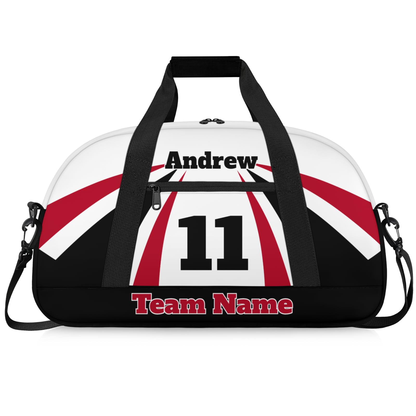 Personalised Sports Duffle Bag | Custom Name Gym Bag with Shoulder Strap | Water-Resistant Football Rugby Basketball Volleyball Training Kit Bag for Teams | M-Red Black