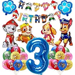 Ventilador Patrulla Canina 3 Años Globos Decoracion Niños Cumpleaños,Patrulla Canina Decoracion Cumpleaños Niño niña,Decoracion Fiesta 3 Cumpleaños,Niños Cumpleaños Fiesta Globos de Papel de Aluminio (3 Años)