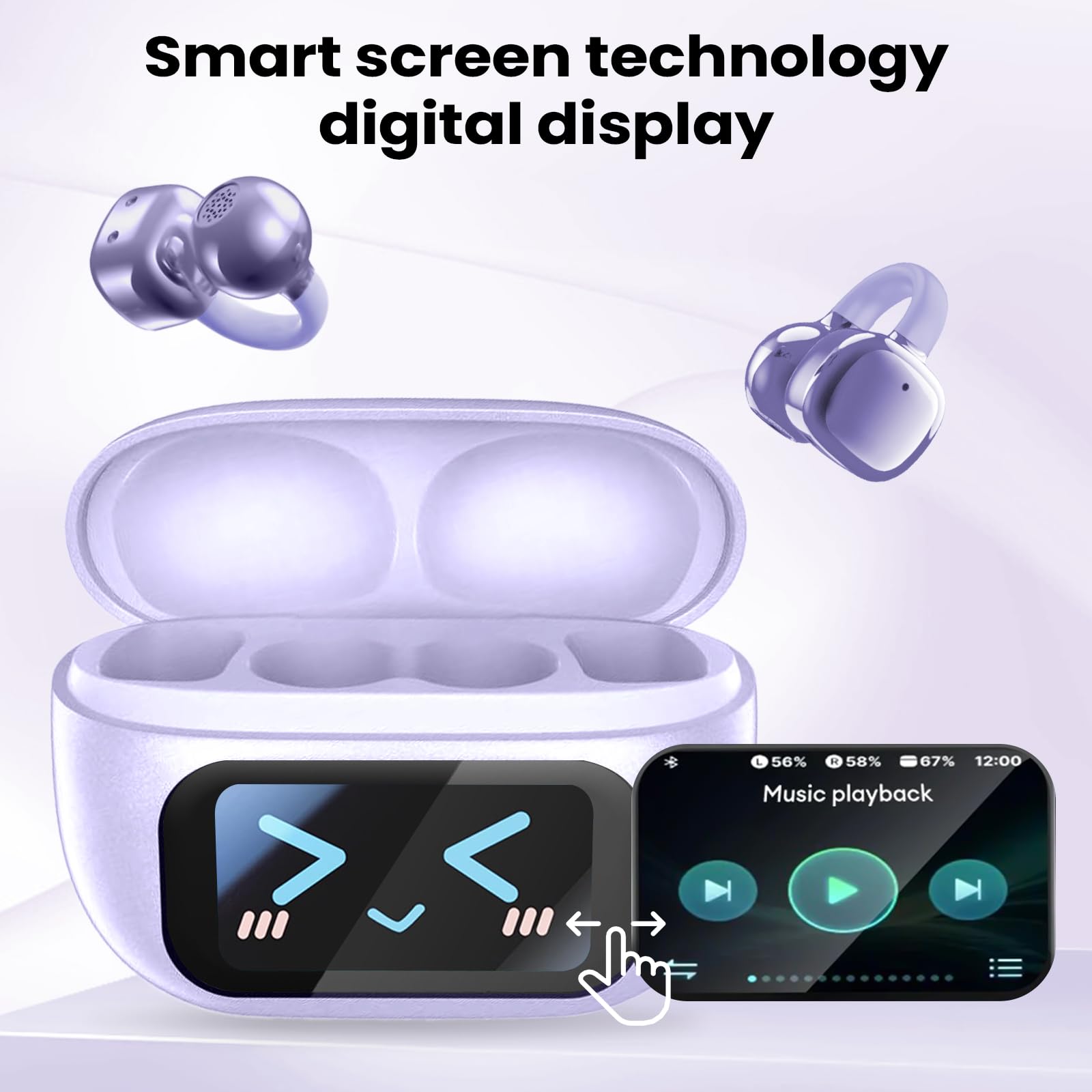PTHTECHUS Cuffie Auricolari Aperte, Touchscreen Intelligente Auricolare Con Clip, Cuffia Traduzione, 3.7g Ultraleggero Comfort, 65 ore di Riproduzione, Auricolari Open Ear Bluetooth 5.4 (VIOLA)