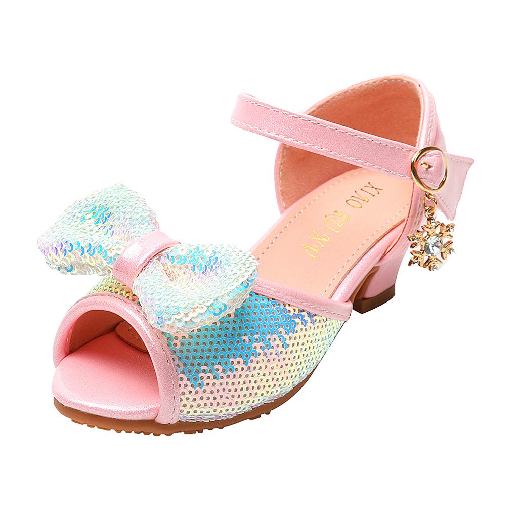 Haepe Kids Girls Princess Shoes Crystal Butterfly Pearl Bling Low Heel Dress Up Party Bridesmaid Sandals Toddler Baby Elegant Comfy Latin Tango Dance Shoes Single Shoes