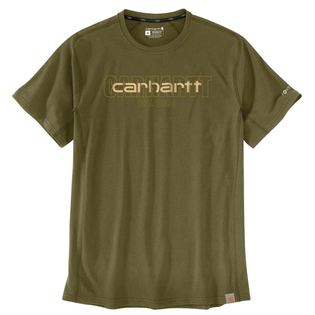 Carhartt Men's 106653 Force® Relaxed Fit Midweight Short-Sleeve Logo Gr, Dark Bronzed Green, S