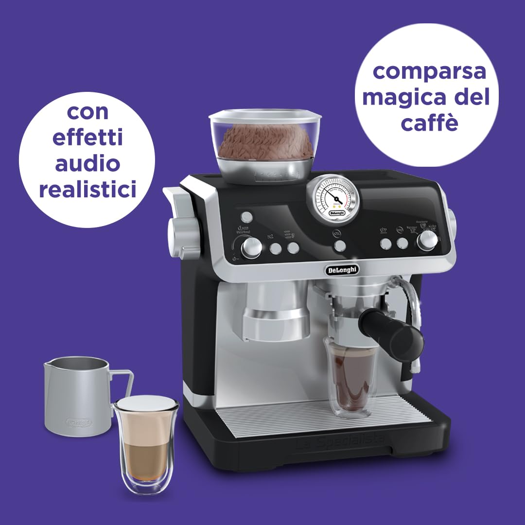 Casdon Giocattoli De'Longhi - Caffettiera Barista - Giocattolo per bambini con parti mobili, suoni realistici e rivelazione magica del caffè - Età: 3+ anni