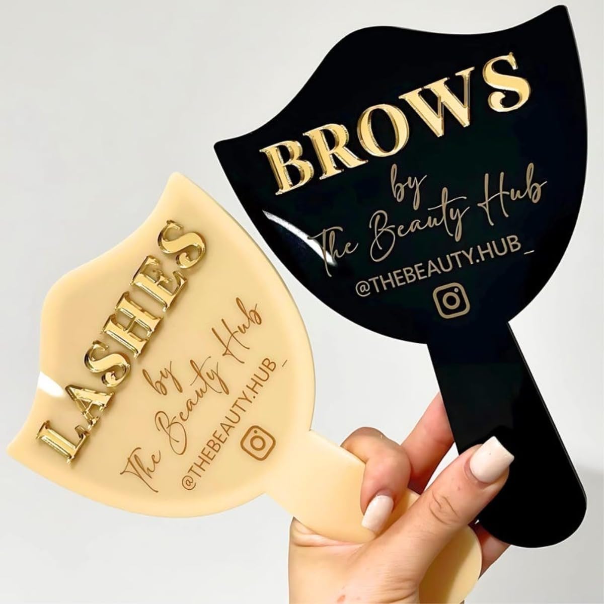 Personalised Handheld Mirror Social Media Prop,Personalised Eyelash Technician Prop,Eyelash Beauty, Lash Tech Sign (White)
