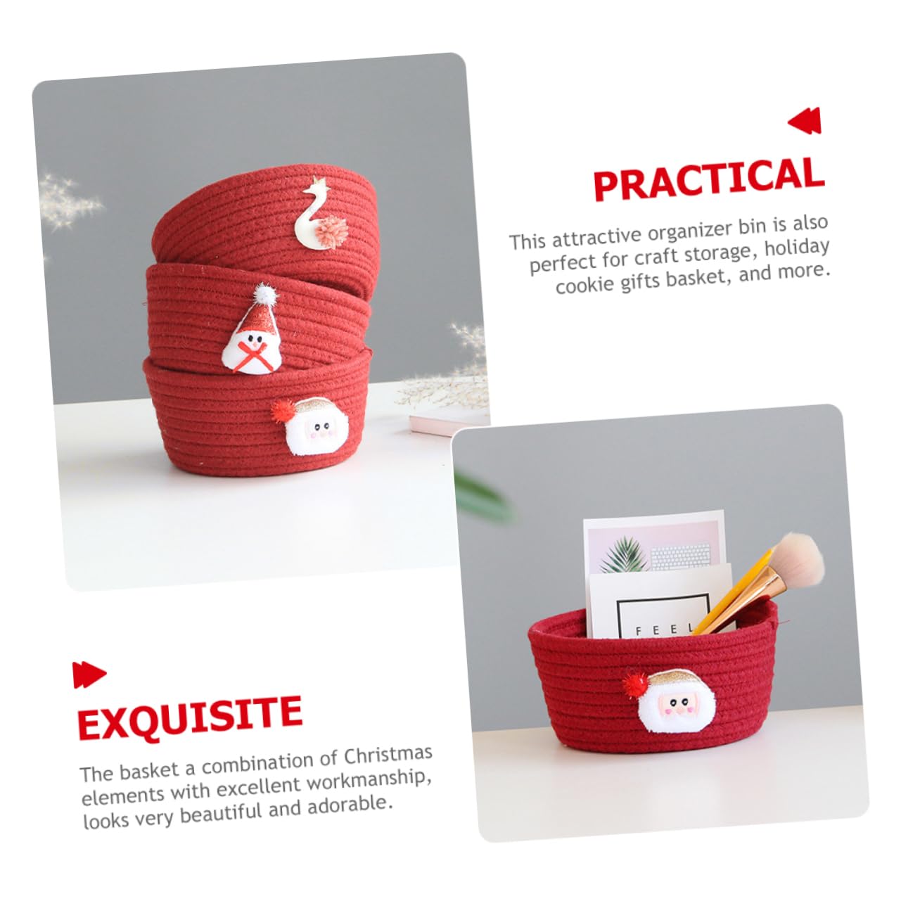 Cabilock 3piezas Caja De Almacenamiento Tejida De Estilo Papá Noel para Decoración Navideña Cesta Vacía De Algodón para Organizar Dulces Juguetes y Adornos Casa