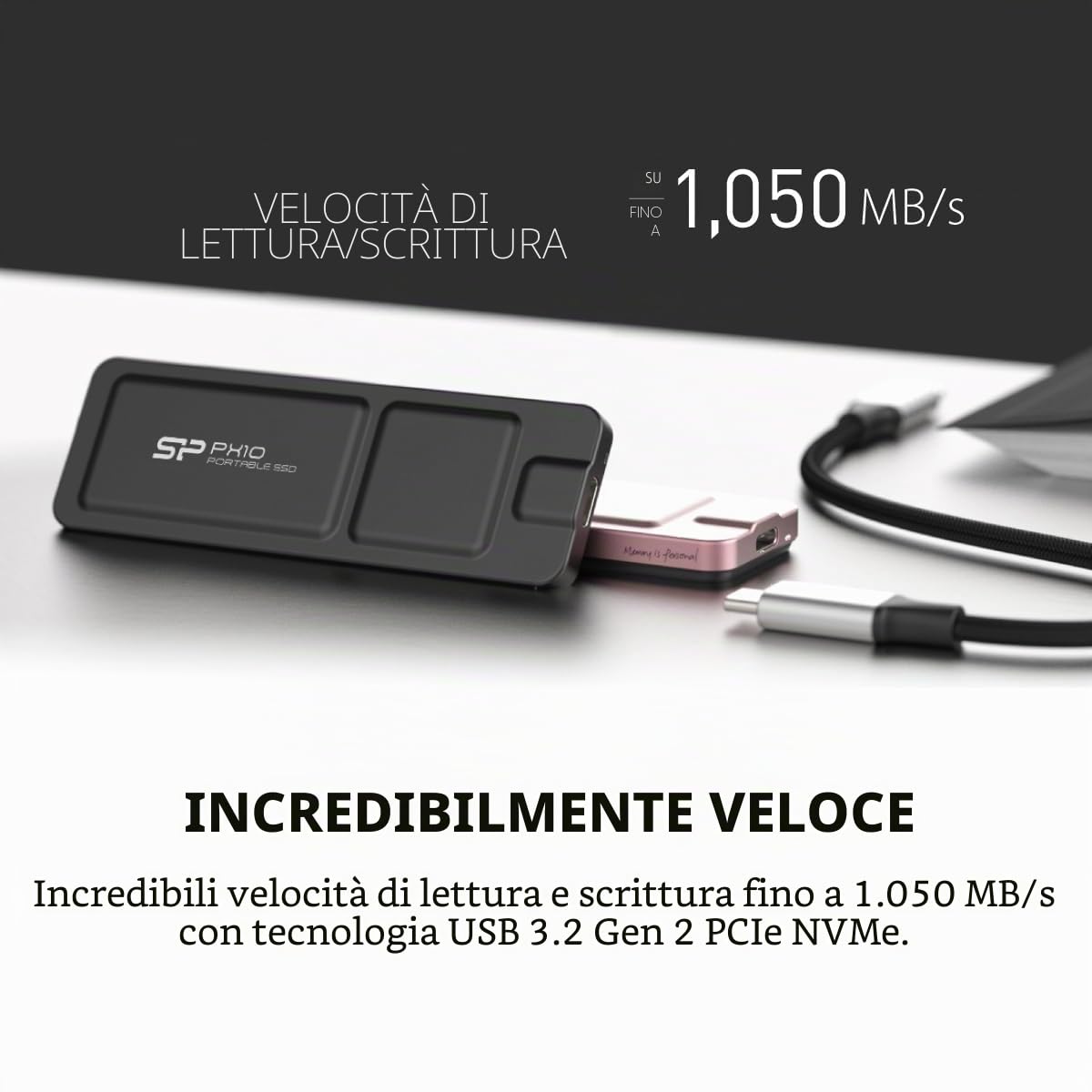 Silicon Power SSD portatile PX10 USB-C 3.2 Gen 2 da 1 TB (nero)