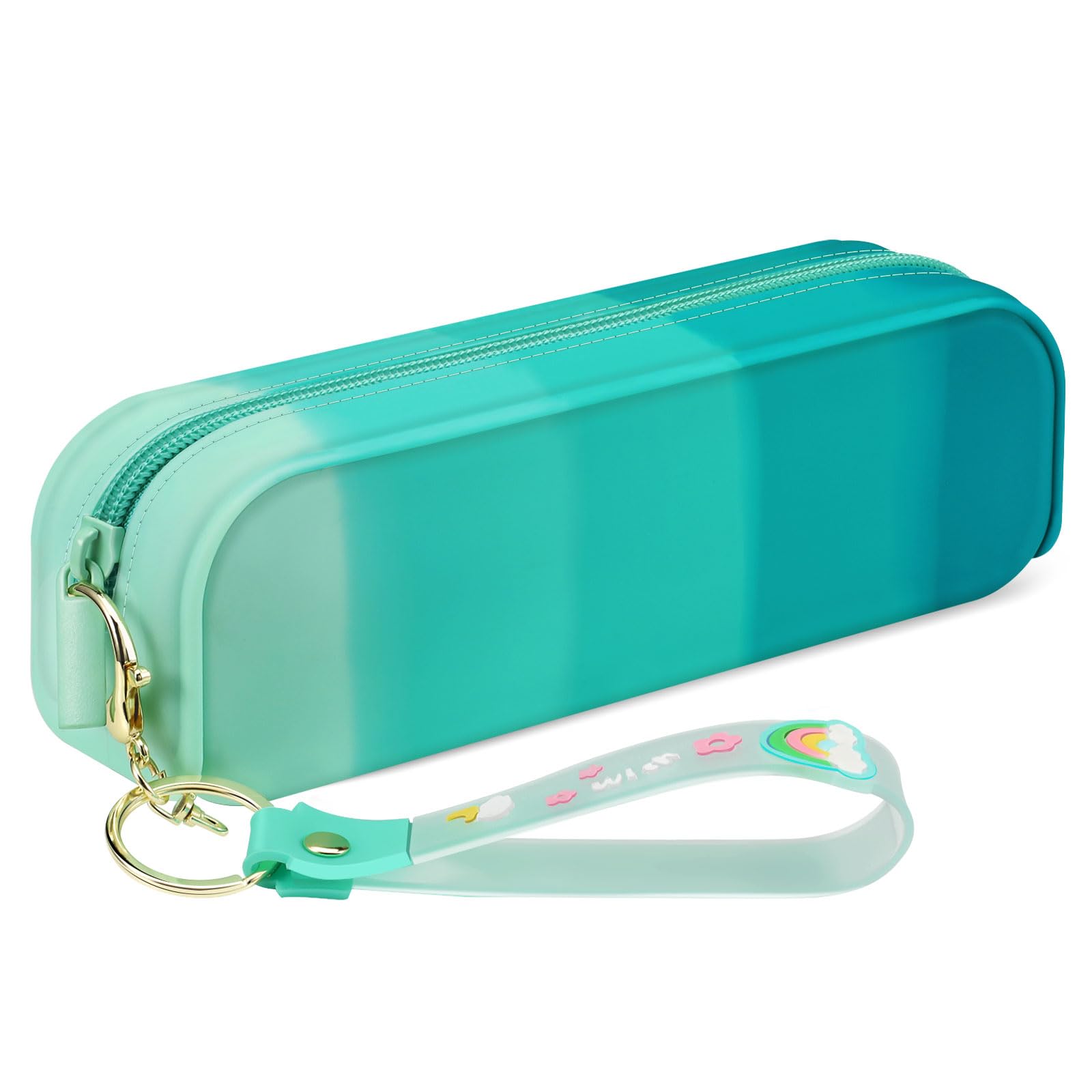 FINPAC Estuche Escolar de Silicona con Pulsera, Gran Capacidad Bolsa de Lápices con Cremallera, Portalapices Organizador para Niños Adolescentes Estudiantes, Neceser Maquillaje para Niñas, (Verde)
