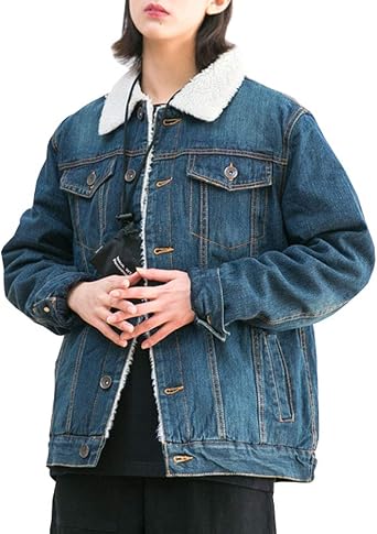 TRENDY XU Women Warm Fleece Jean Jacket Faux Fur Lined Denim Coats For Winter