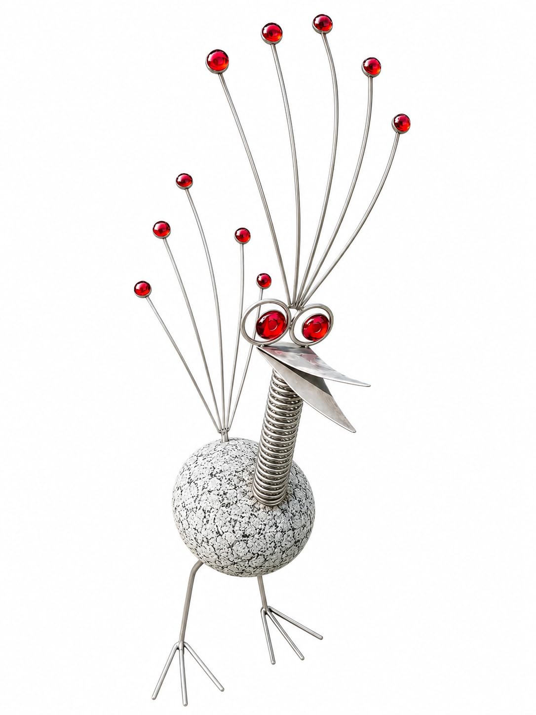 Edelstahl Vogel, Steinvogel 90cm Granitvogel Wippvogel Windspiel (rot)