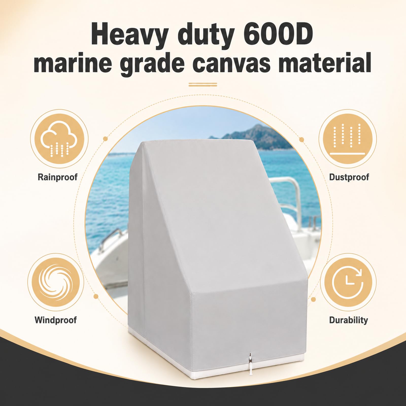 FCOUIID Copertura per console centrale barca, tela di poliestere 600D di grado marino, impermeabile, grigio (dimensioni medie fino a 101,6 x 76,2 x 111,8 cm (larghezza x lunghezza x altezza)