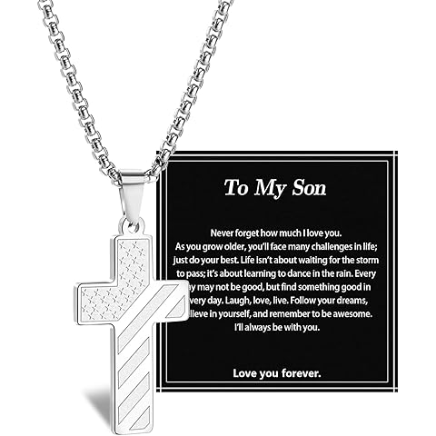 Cross Necklace for Men Boys 18+2 Inch 316L Stainless Steel American Flag Pendant – ...