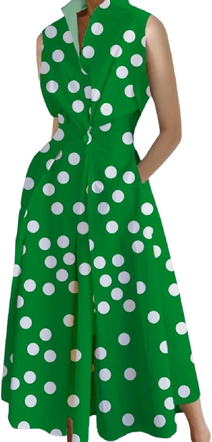 Sleeveless floral dress with pockets, V-neck, casual, loose maxi.