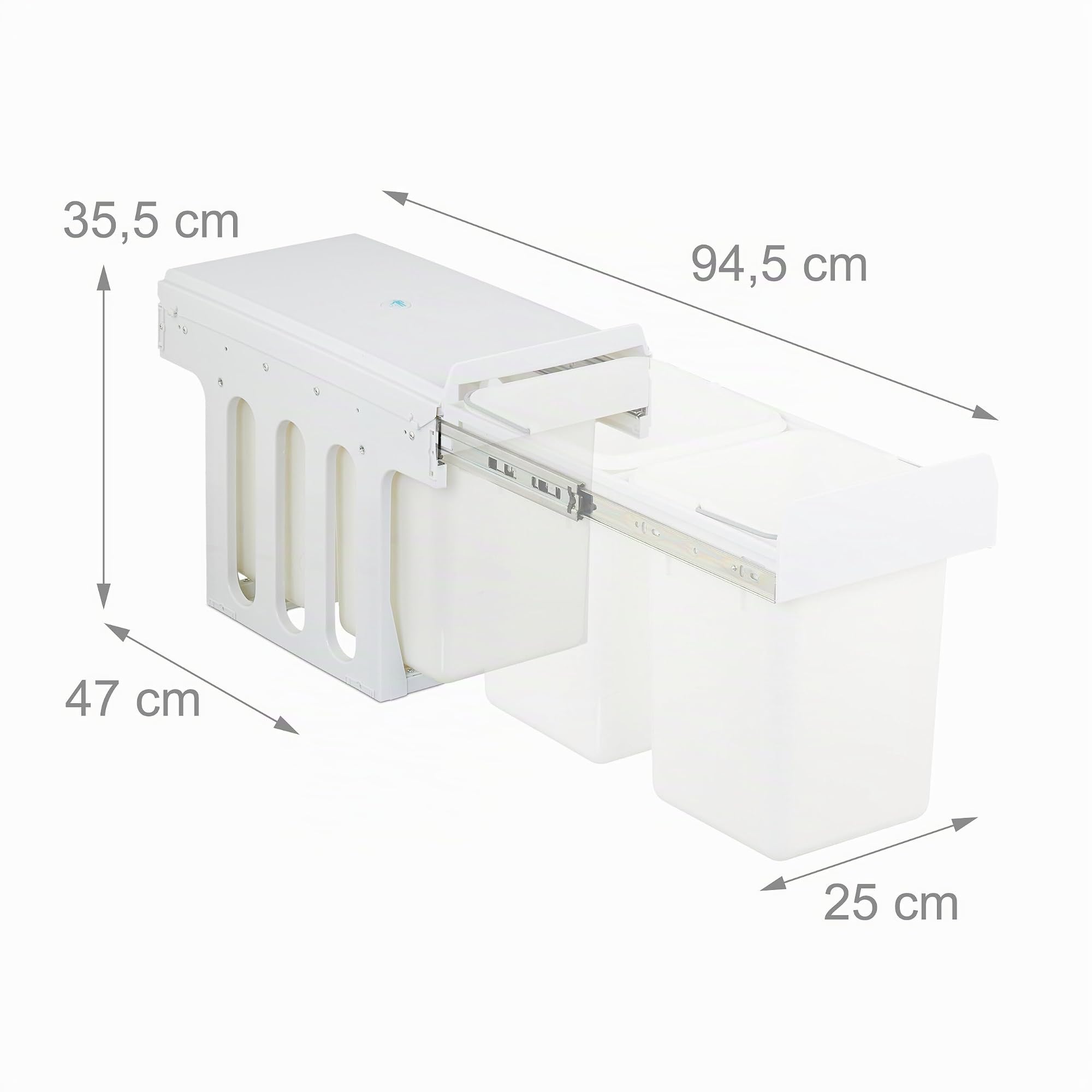 Relaxdays Cubo de Basura Cocina, 2 Compartimentos, 2X 8L, 35,5x25x47 cm, Extraíble, Papelera Reciclaje Fregadero, Blanco