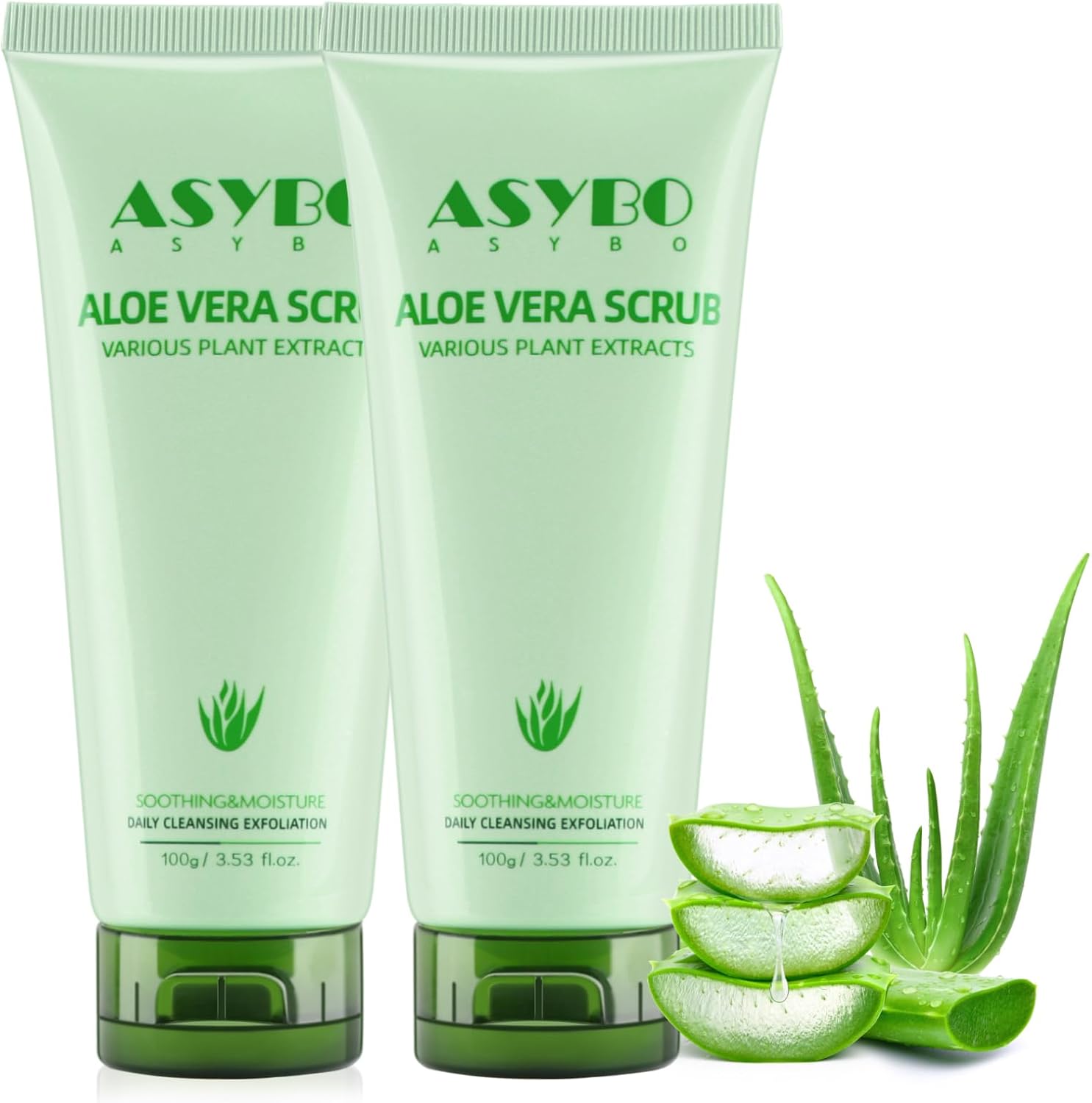 ASYBO 100MLx2 exfoliant naturel pour le visage, Gommage à l’Aloe Vera