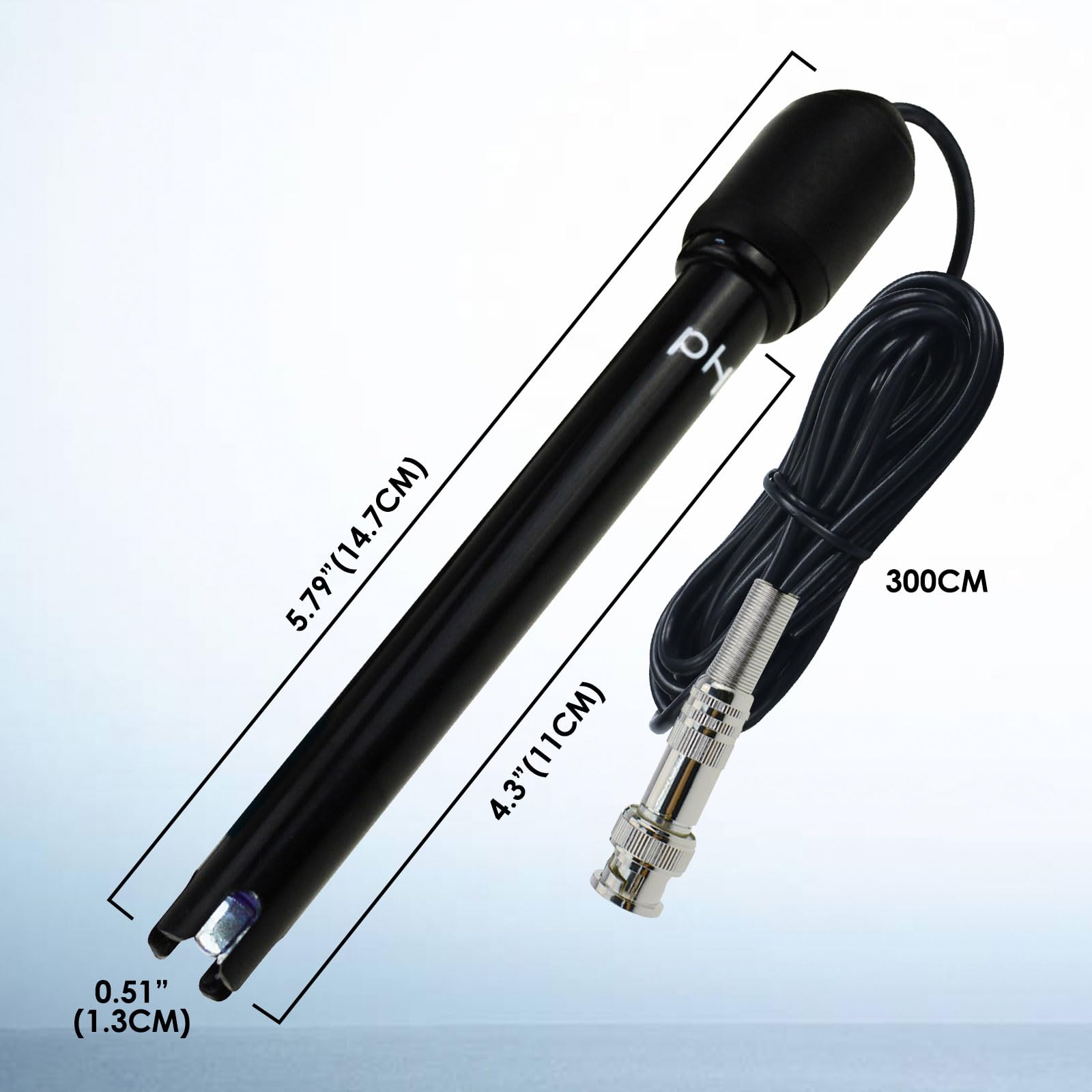 Sonda elettrodo pH sostituibile con connettore BNC - Cavo lungo 300 cm - Include polvere per calibrazione - Per pH metri, controller, test acque, laboratori, piscine e spa