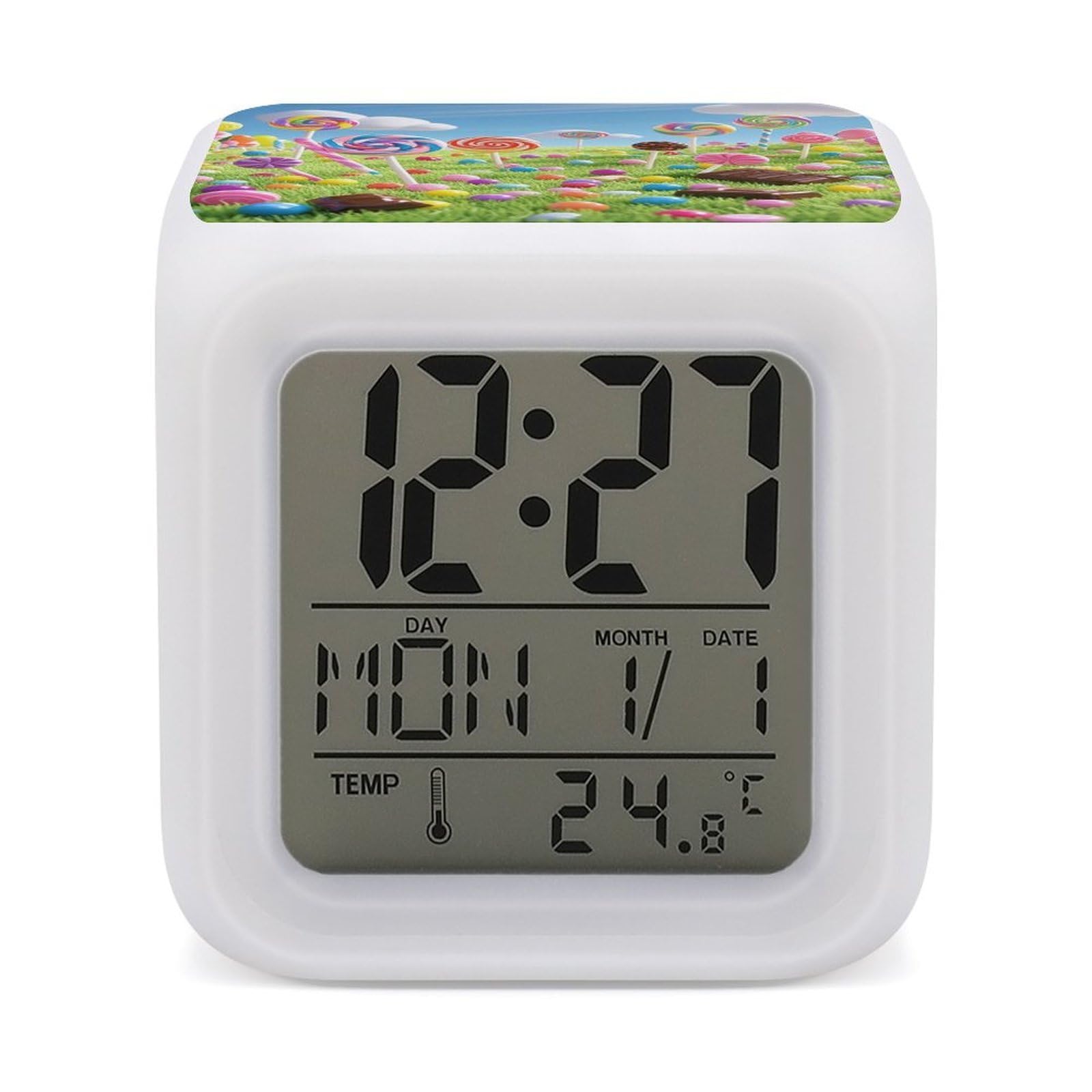 FekiLoot Candy Alarm Clock for Heavy Sleepers Wake Up Digital Clock with 7 Color Changing Night Light Super Loud Digital Alarm Clocks Small Machine Alarm Clocks