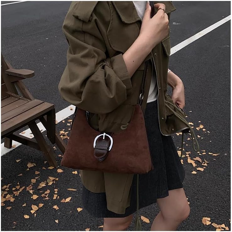 Vintage Mini Hobo Purse for Women Genuine Suede Leather Crescent Underarm Crossbody Shoulder Bag Work Travel Casual - Image 3