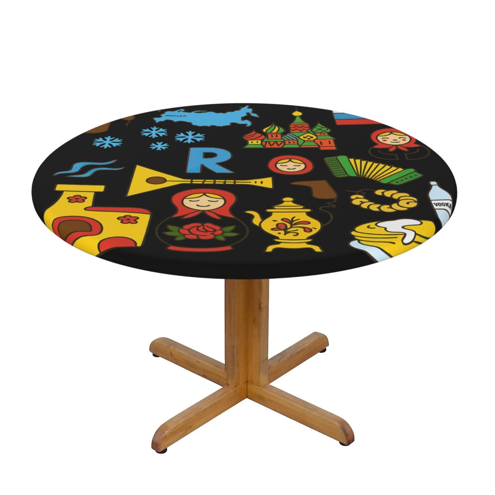 Russian Cultural Symbols Print Oxford Wipeable Tablecloth Oil-Resistant Outdoor Table Cover Reusable Birthday Table Protector