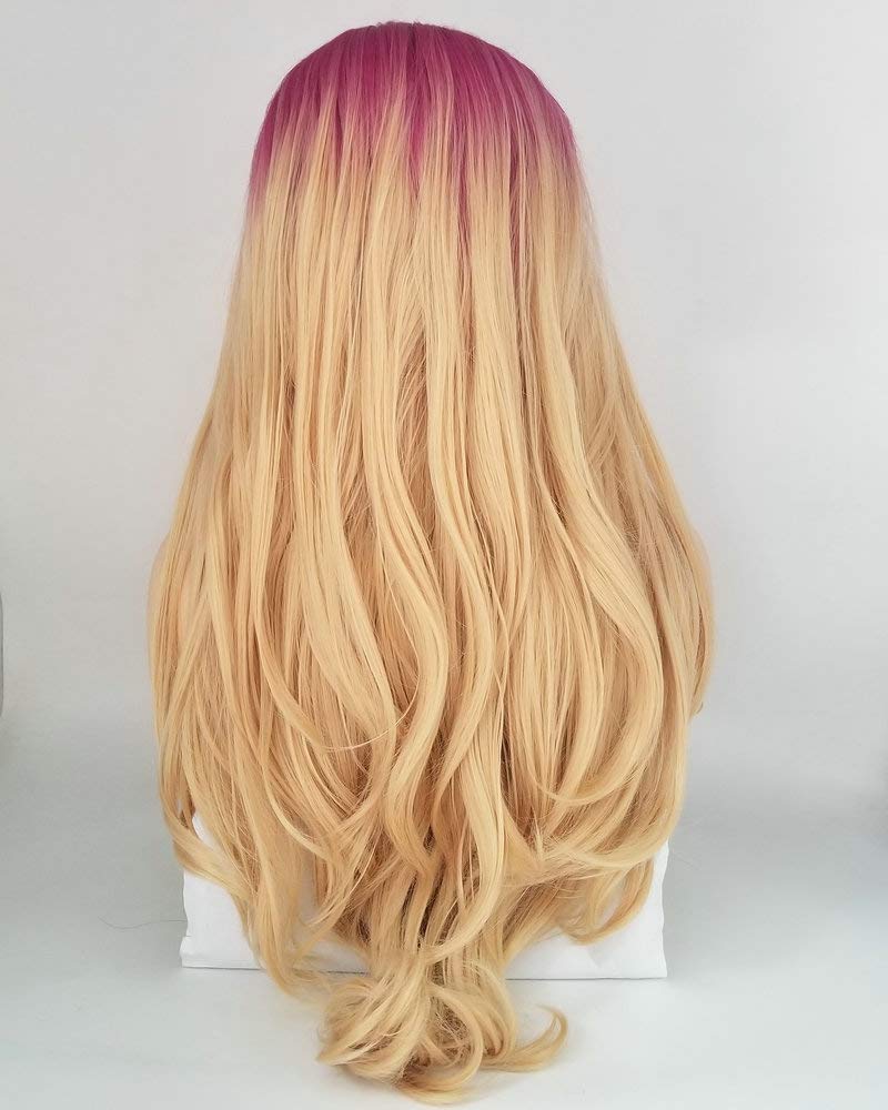 24" Rose Red Ombre Strawberry Blonde Synthetic Lace Front Wigs for Women Daily Party Cosplay Use Natural Long Wave Blonde Ombre Synthetic Heat Resistant Hair Female Wig Drag Queen