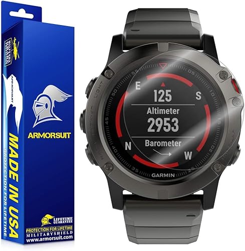 Armor Suit Protector de pantalla Garmin Fenix 5X (paquete de 2) Protector de pantalla MilitaryShield de cobertura completa compatible con Garmin