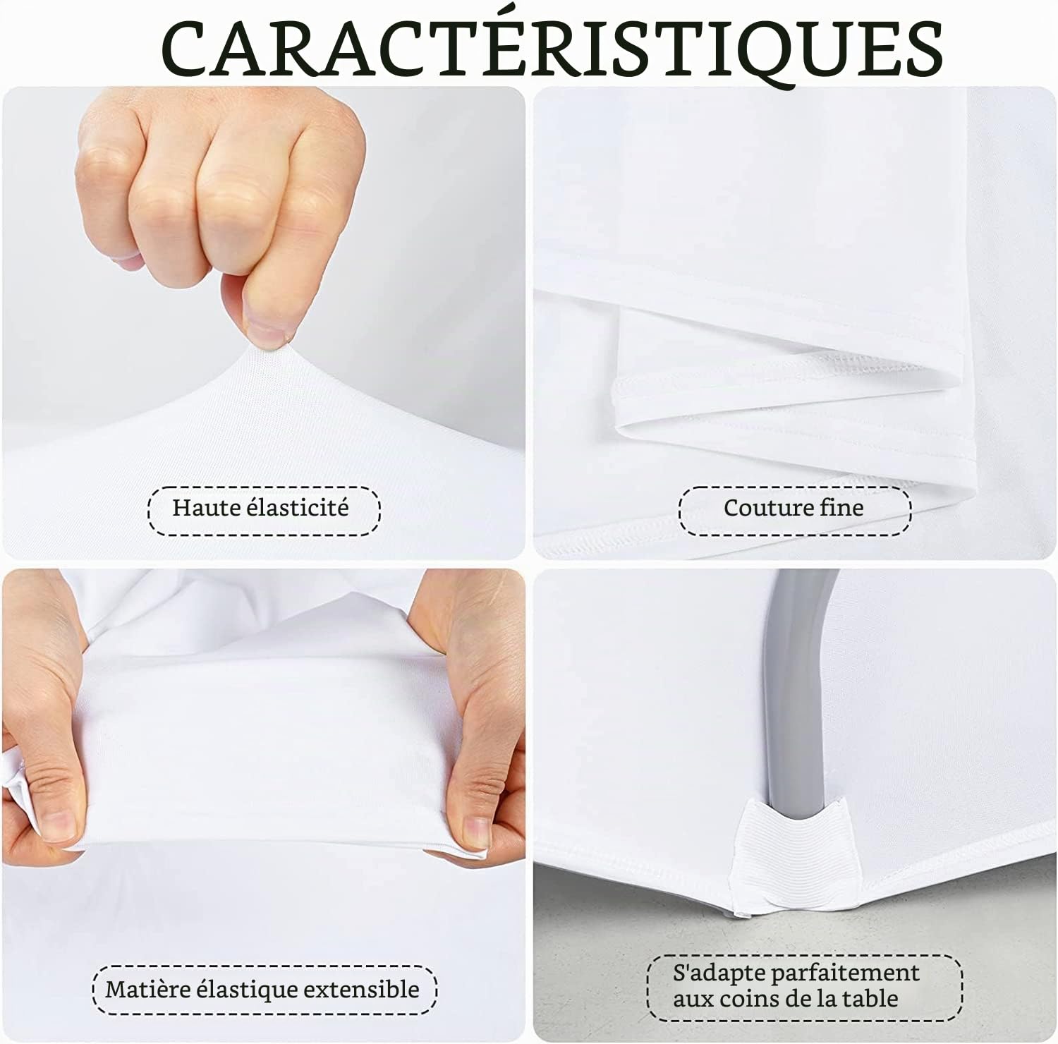 Lot de 6 Nappes Blanc de 1,8 m,Nappe élastique Extensible en Spandex | nappe rectangulaire pour cocktail, vêtements de table blanc serrés anti-rides lavables pour expositions artisanales, mariage