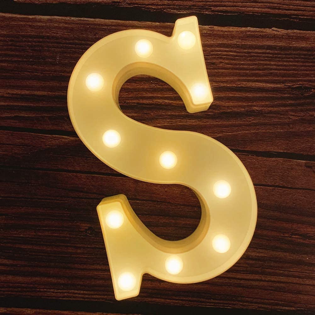 DCOR Dreams LED Marquee Letter Light – All Alphabet Warm White Light Up Sign for Wedding, Birthday, Party, Christmas, Home & Bar Decoration – Battery Operated (Alphate S)-image-45