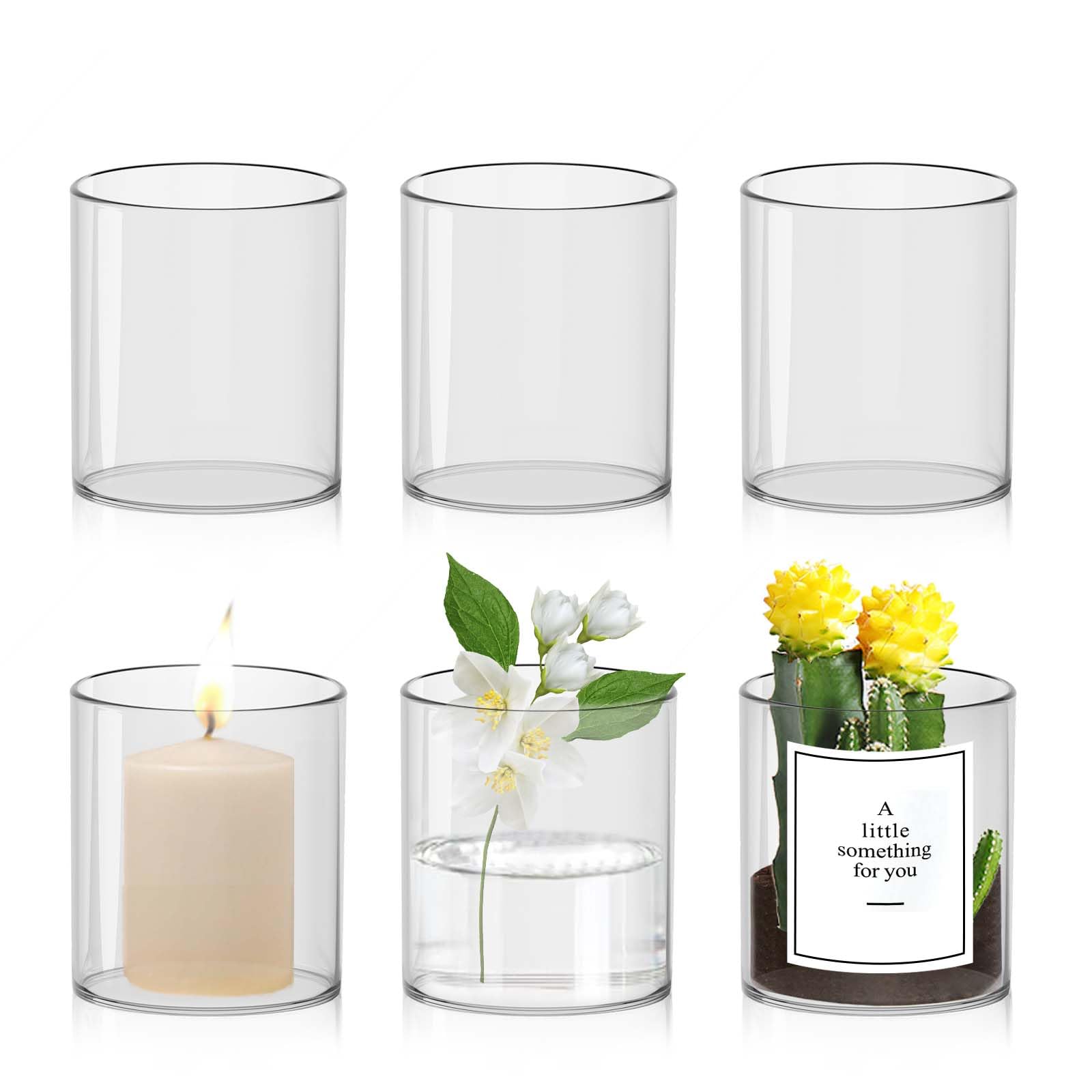 6 Piezas Jarrones de Cristal, 10 × 8.5 cm Jarrones Decorativos, Jarrón Recto de Cristal Transparente para Cilindros Decoracion Fiesta, Bodas y Fiestas, Jarrones Decorativos Modernos