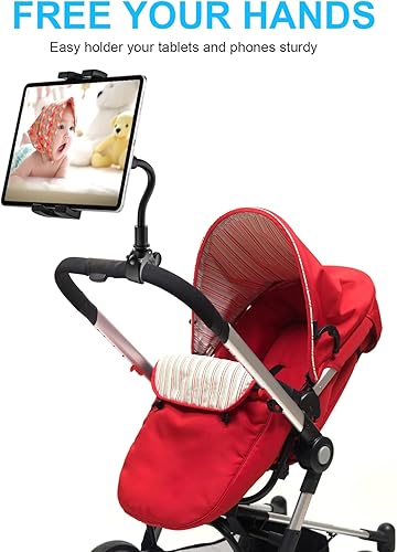 Miniatura 3 de Soporte de cuello de cisne para iPad para cochecito, soporte ajustable para tableta de teléfono, abrazadera de poste para cochecito de bebé, carrito