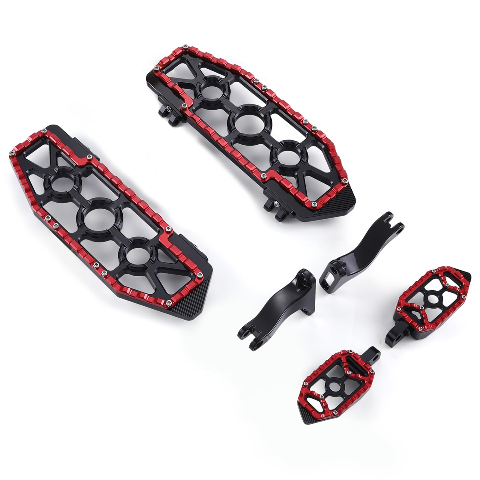 Motorcycle MX Rider Passenger Footboards, For Harley Floorboards Street Glide, Road King, Electra Glide, FLHX, FLTRX 1980-2025 (Black + Red)