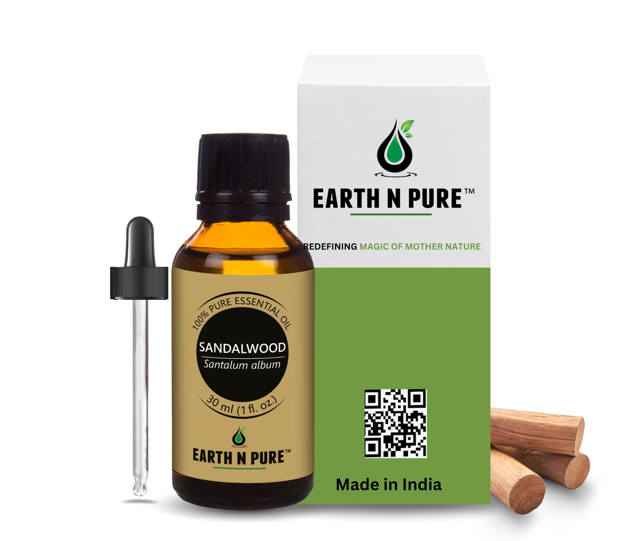 Earth N Pure Sandalwood (Chandan Oil) Essential Oil for Skin- Natural and Therapeutic Grade with Glass Dropper - 30 ml