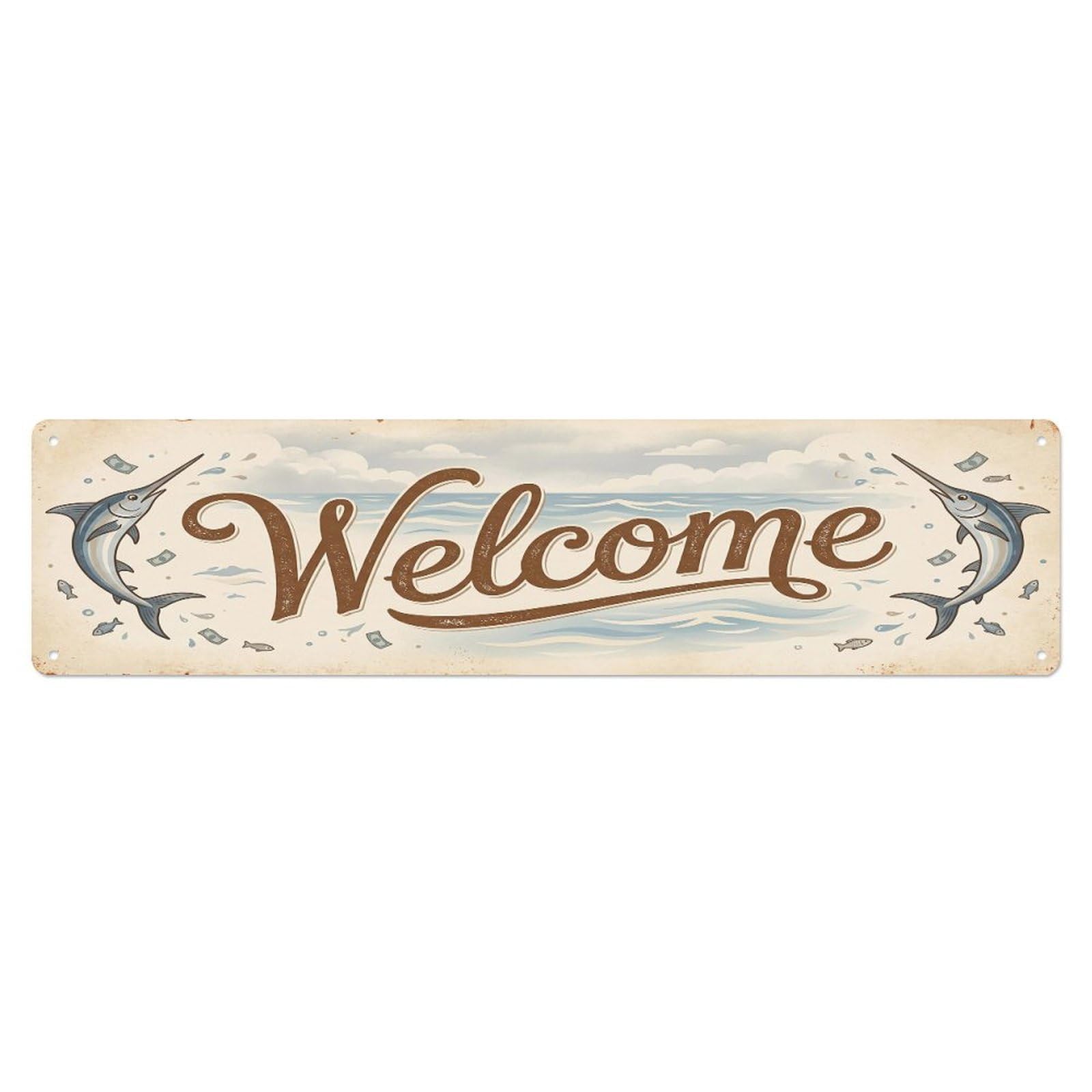 Cxhjca 4X16inch(10X40cm) Vintage Welcome Swordfish Swift Metal Tin Sign