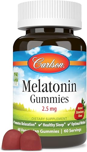 Carlson - Gomitas de melatonina, 2.5 mg, sueño saludable, promueve la relajación, sabor natural a fresa, 60 gomitas