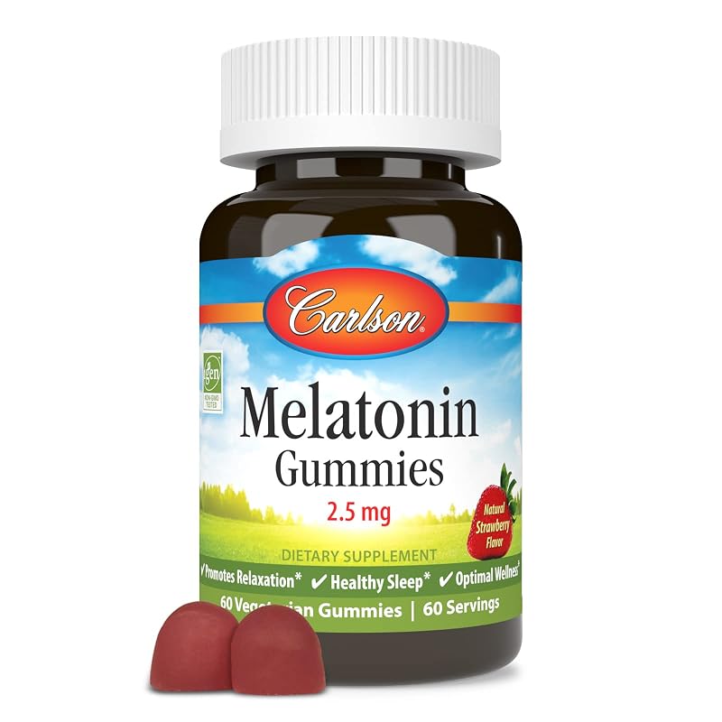 Carlson Suplemento para o Sono com melatonina 2,5 mg sabor morango, 60 gomas vegetarianas