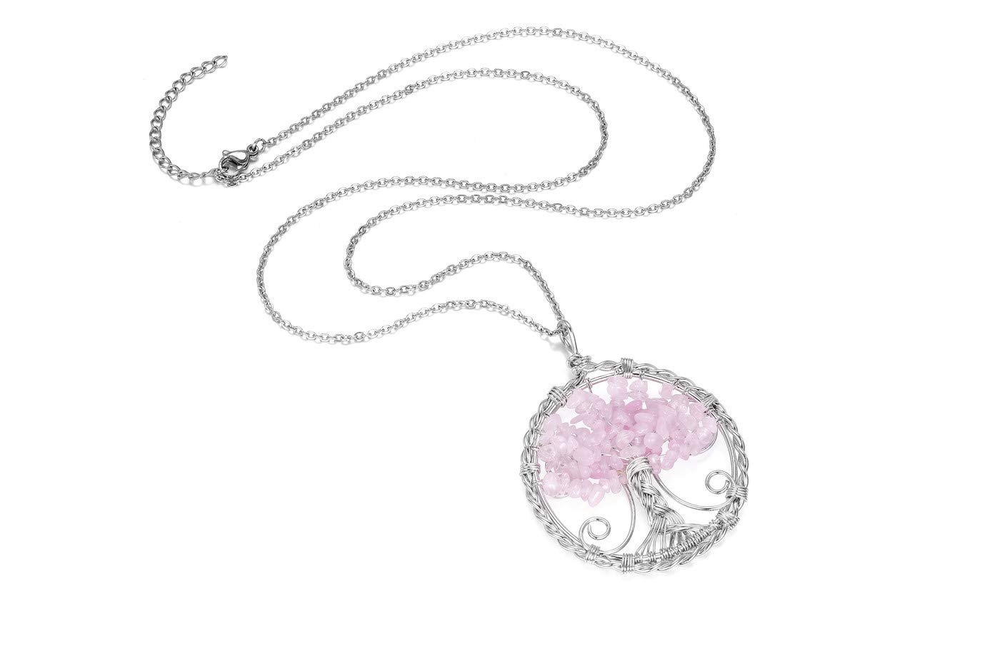 JSDDE Collana Albero Della Vita In Cristallo Naturale – Ciondolo Quarzo Avvolto In Argento, Gioiello Per Donna, Regalo Spiritualità