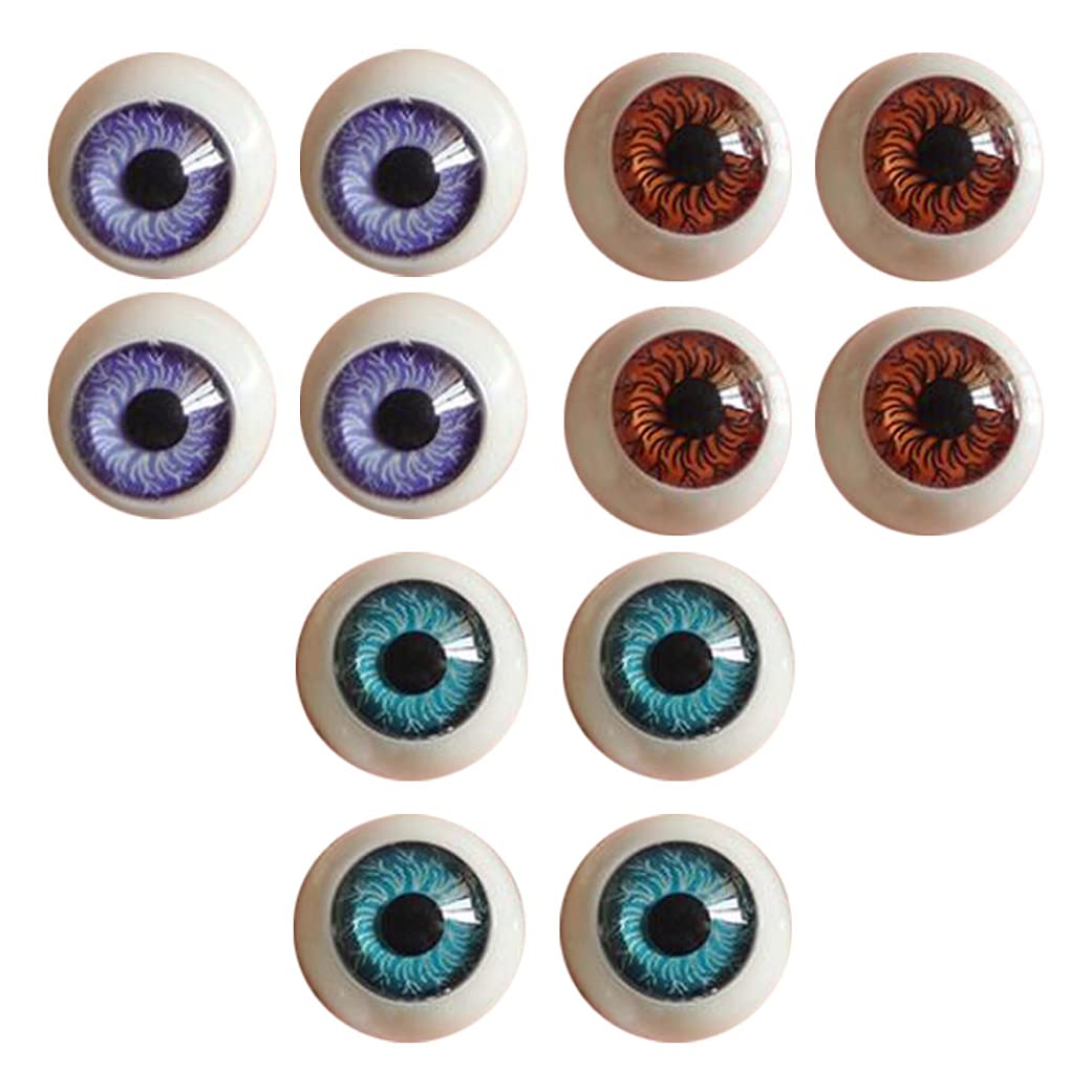 Doll Eyes, 6 Pairs Acrylic Round Eyeballs, 3 Colors Glass Pupil Eyes for DIY Doll Making Repair
