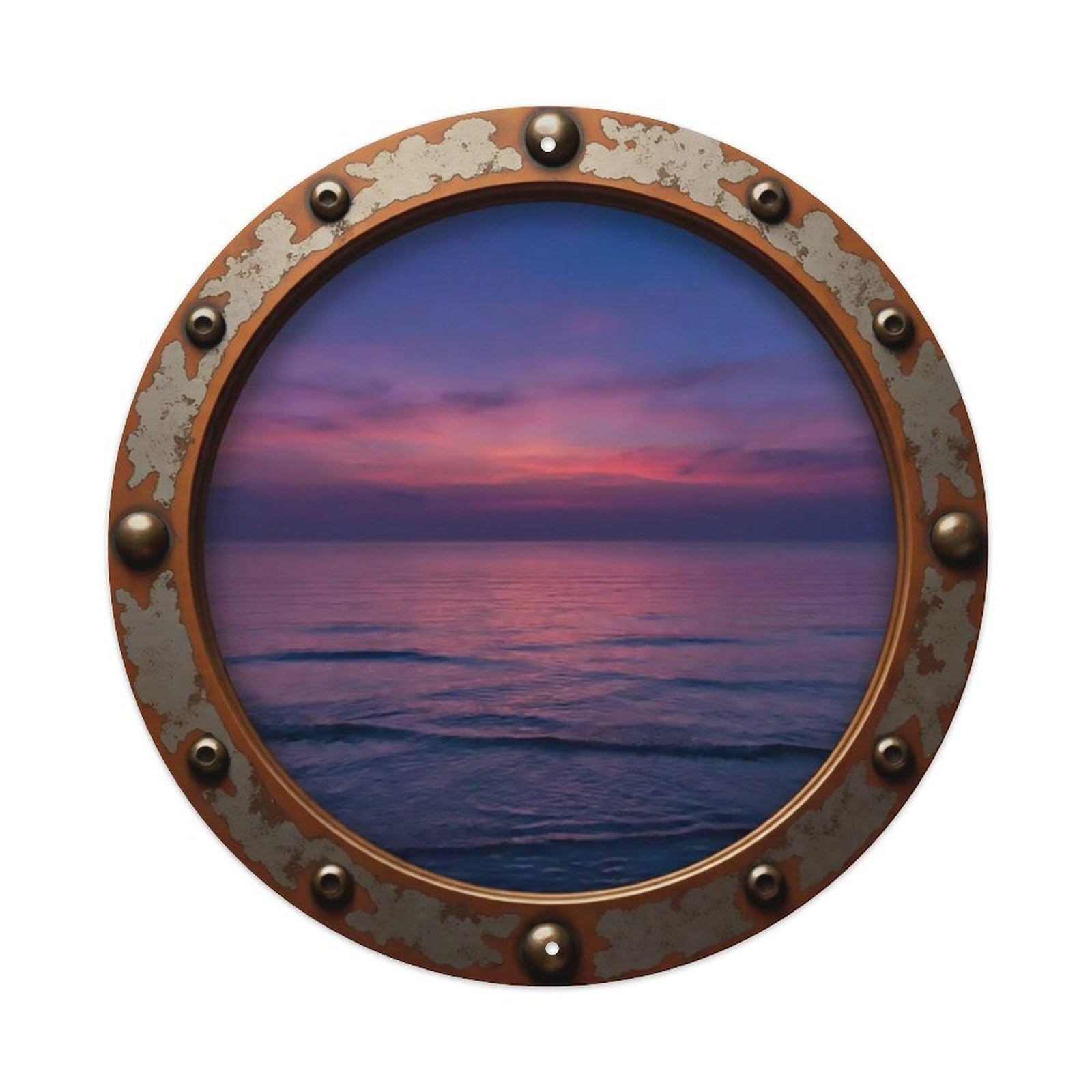 Vintage Porthole Violet Evening Nautical Window View Metal Tin Sign