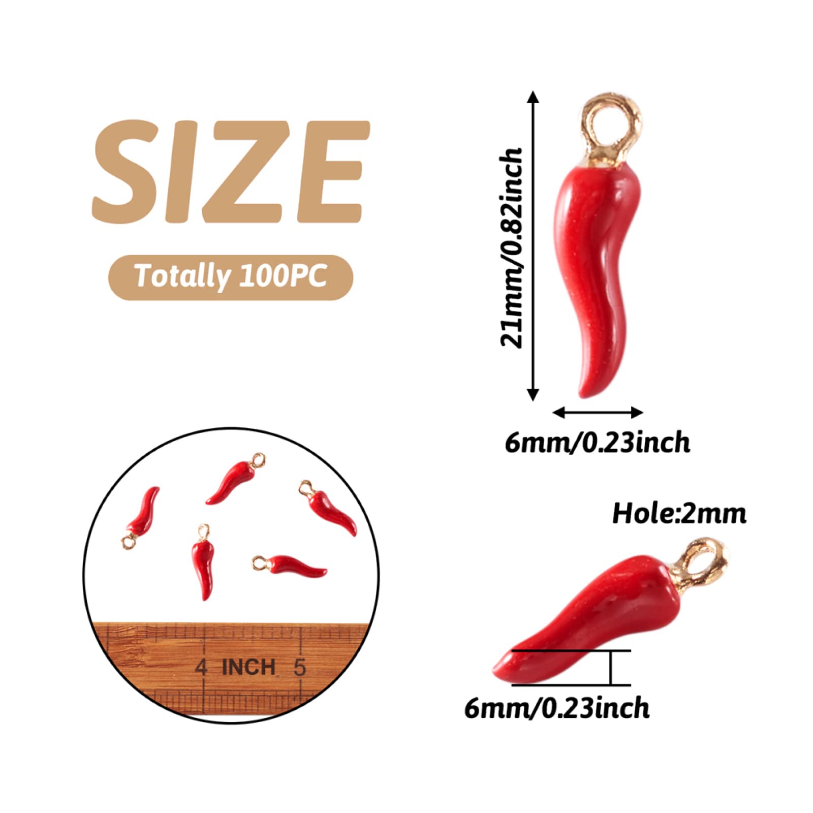 100 ciondoli in lega smaltata a forma di peperoncino rosso, accessori per gioielli, bracciali, orecchini, collane, fai da te, foro: 2 mm