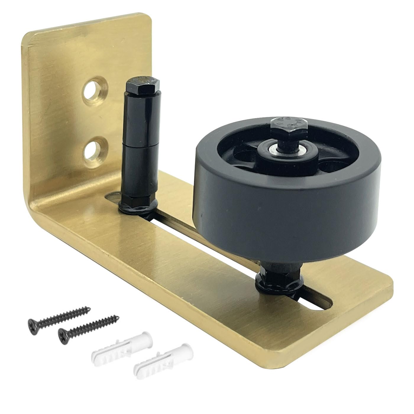 Rio Salto Floor Guide Metal Gold Barn Door Hardware, Barn Door Roller Track Stay Guide For Sliding Adjustable Roller Wall Installation Wall Mount - Light Gold