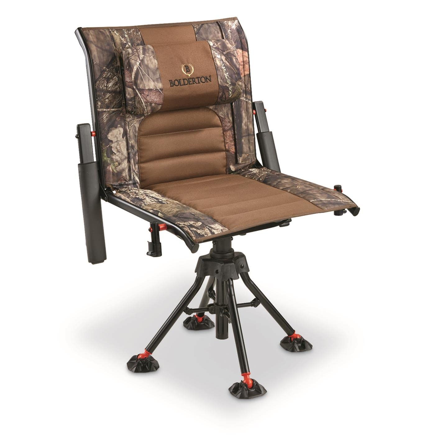 Bolderton 360 Degree Swivel Hunting Blind Chair with Armrests, 300 lbs Capacity, Folding, Lightweight, Portable, Padded Cushion Hunting Seat Mossy Oak Country Camo