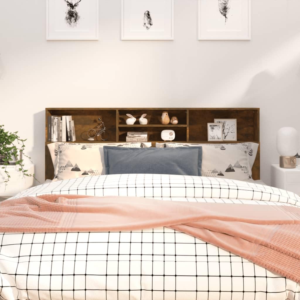 INLIFE Cabecero con compartimentos de roble ahumado, 180 x 19 x 103,5 cm, muebles, camas y accesorios (28,14 kg)