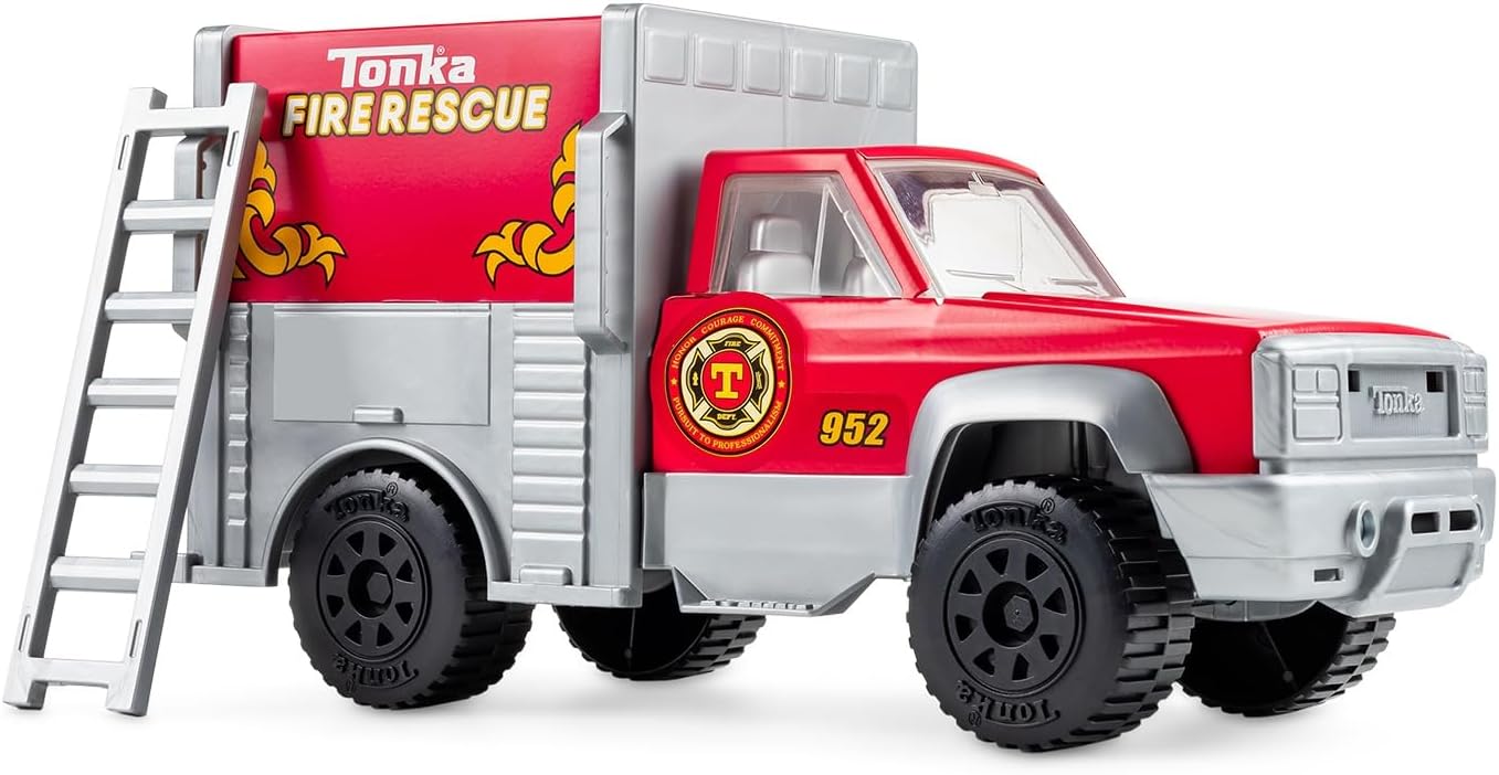 Steel Classics, Rescue Truck– Made With Steel and Sturdy Plastic, Red Friction Powered, Big Vehicle, Boys and Girls, Toddlers Ages 3+, Birthday Gift, Holiday