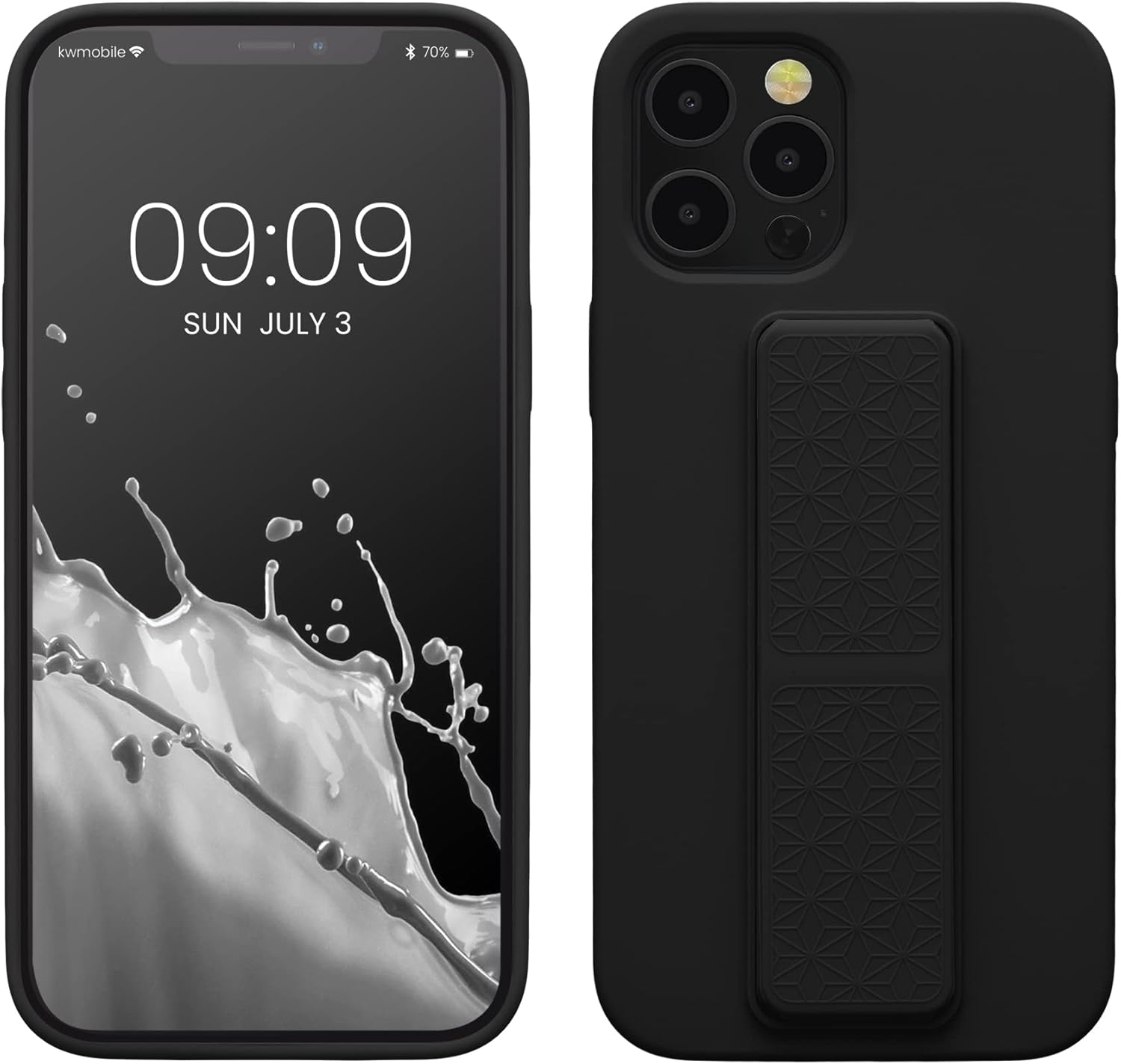 kwmobile Case Compatible with Apple iPhone 12 Pro Max - Case with Hand Strap and Stand Soft TPU Silicone Coating - Black