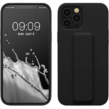 kwmobile Case for Apple iPhone 12 Pro Max Case - Soft TPU Cover with Silicone Coating - with Hand Strap and Stand Function - Shockproof - Black