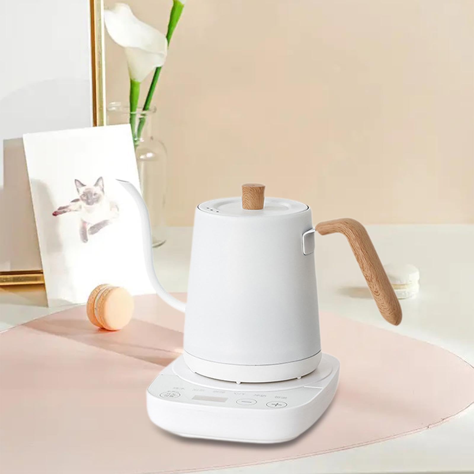 Gralara Hervidor de Cuello de Cisne eléctrico para café, retiene por 24 Horas, Tetera portátil para Exteriores y hogar, Blanco, Individual