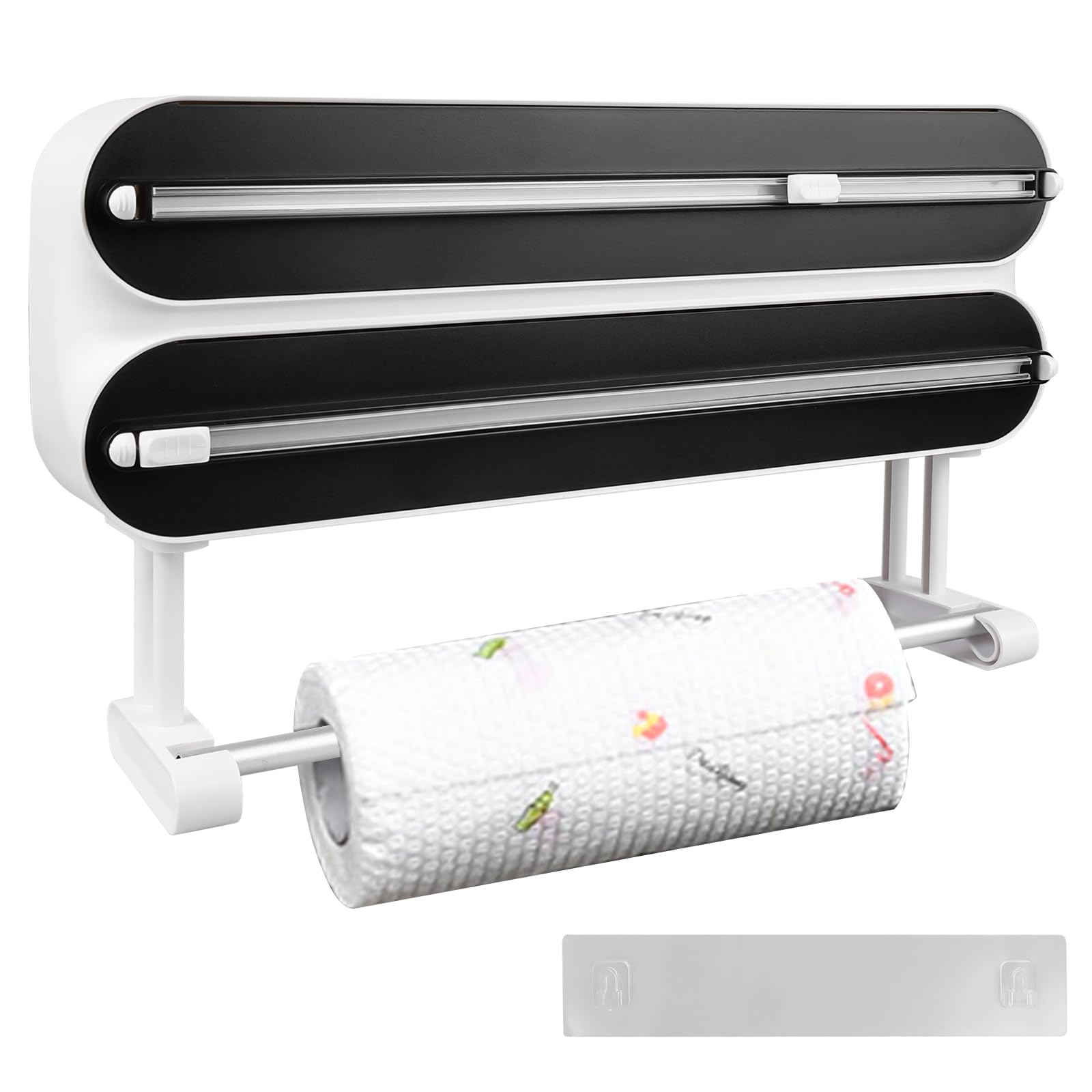 Dispenser di pellicola trasparente 3 in 1 con porta rotolo da cucina, dispenser magnetico di pellicola trasparente con taglierino, dispenser e dispenser per pellicola di alluminio e pellicola