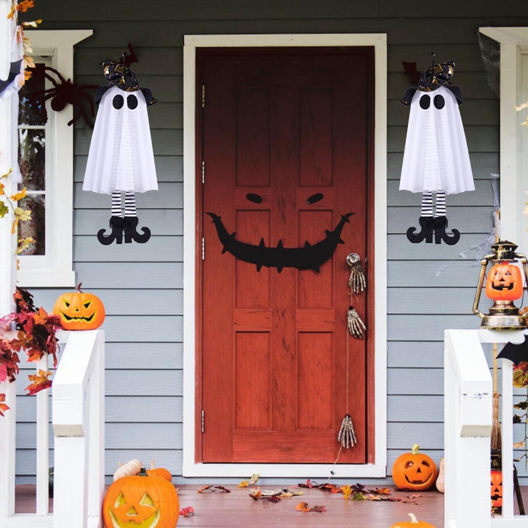 Halloween Deko, 3 Stück Hängend Geister mit Hexenhut, Leuchtend Geister Lichter, Halloween Deko Outdoor für Zuhause Baum Garten Hof, Festliche Atmosphären Horror Motto Party Requisiten