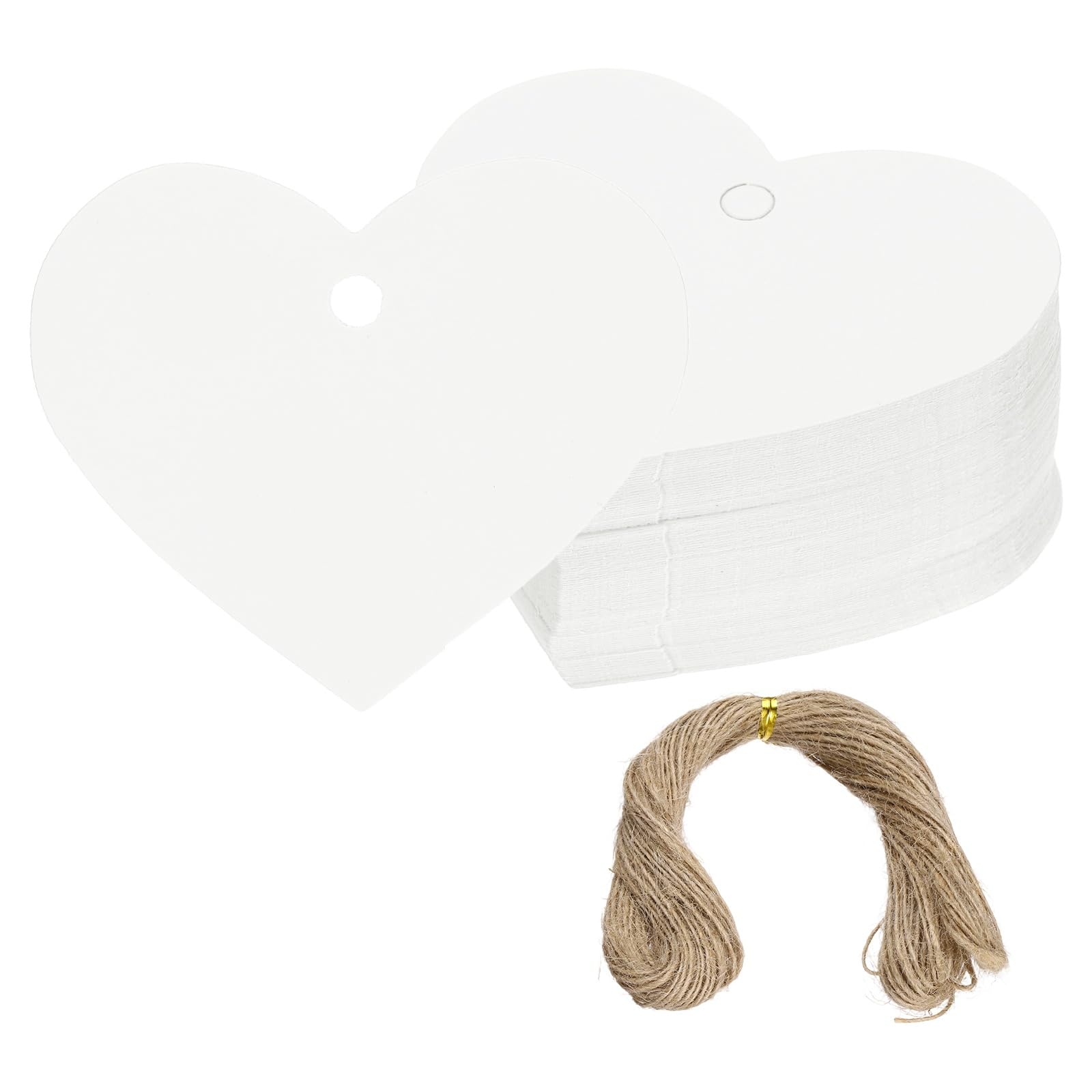 PATIKIL Gift Tags with String, 200Pcs Heart Shaped Blank Paper Tags Gift Wrapping Hang Labels with Jute Twine for Birthday Party Favors Wedding Valentine's Day DIY Crafts, White
